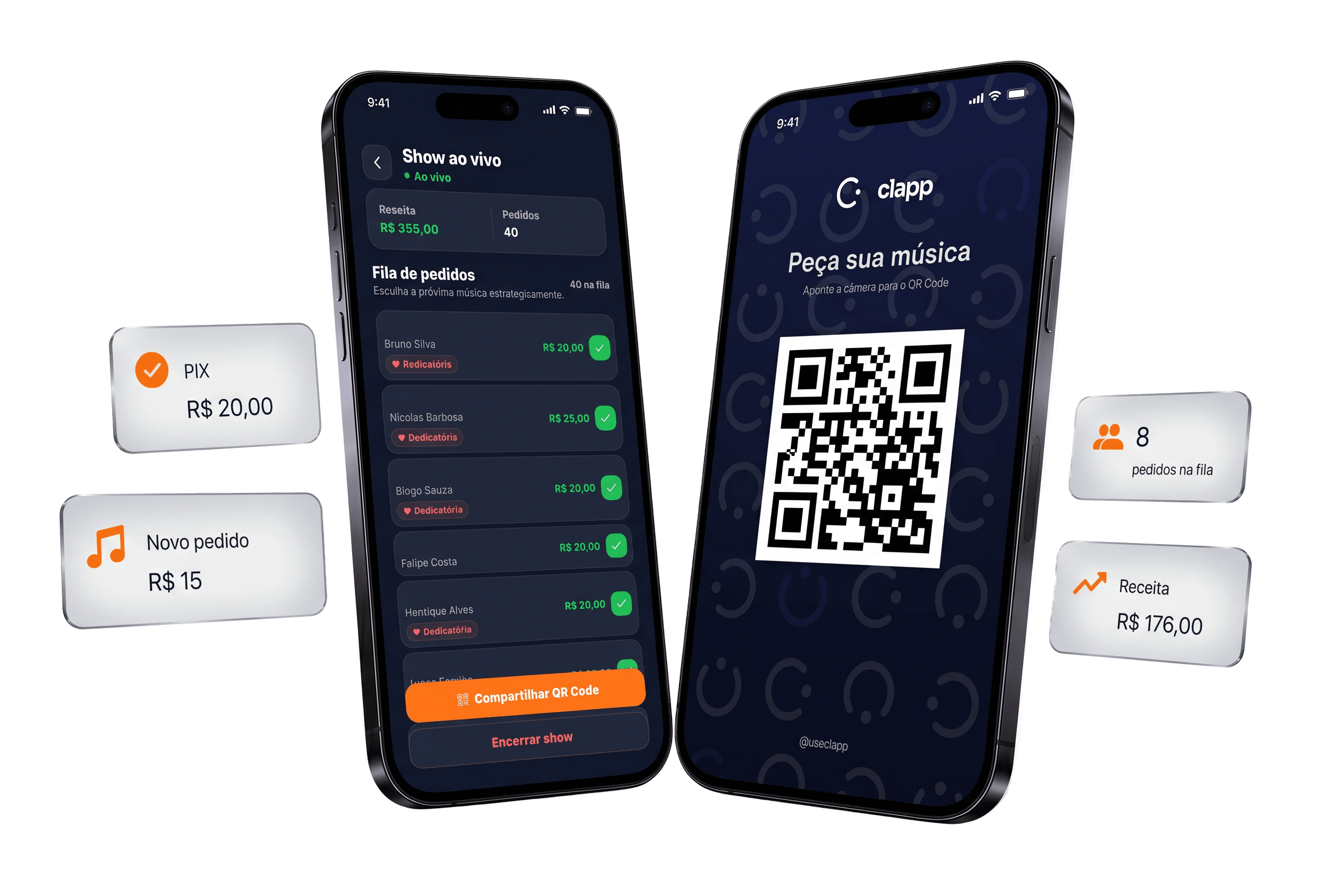 Aplicativo Clapp: fila de pedidos ao vivo e QR Code para pedir músicas