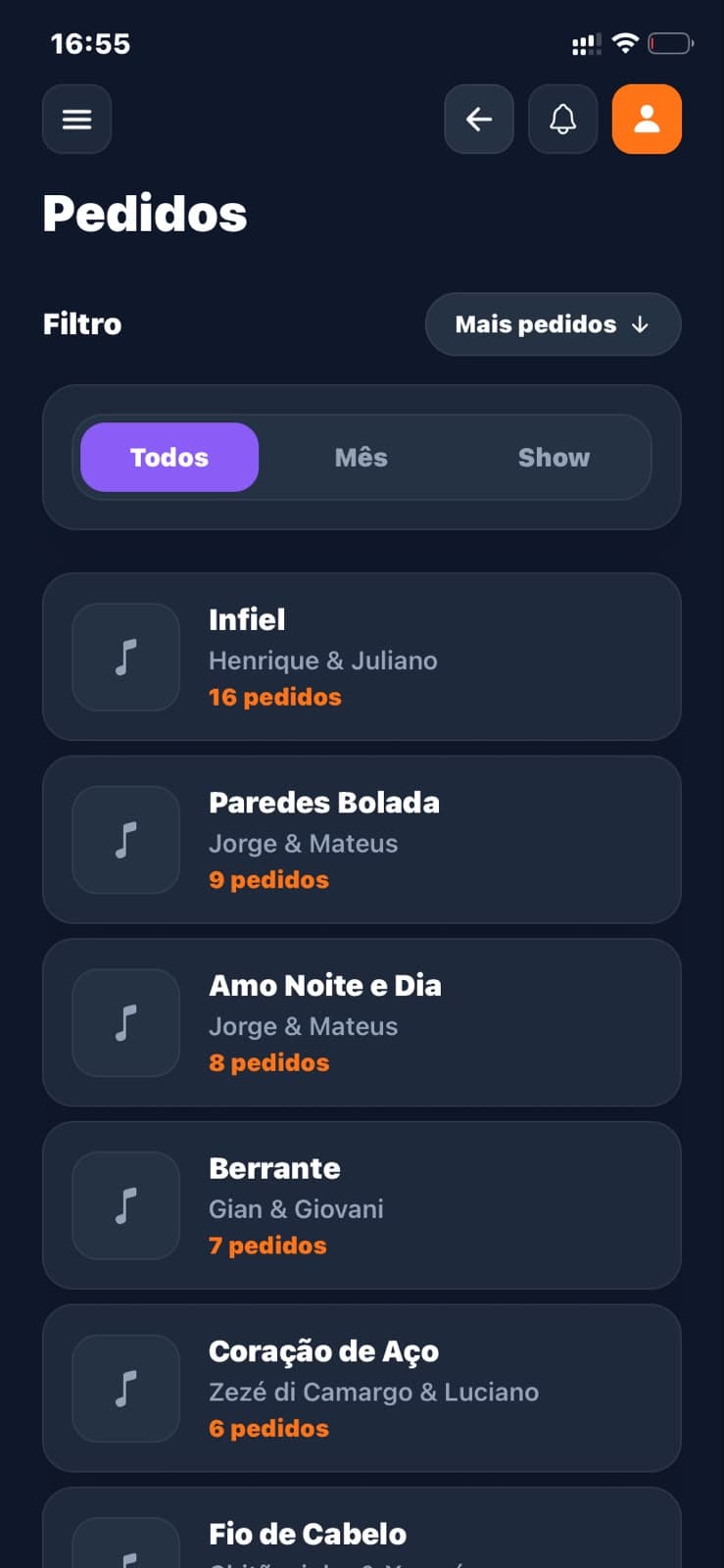 Descubra quais músicas o seu público mais pede e valoriza.